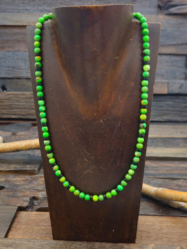 Green Elisa Turquoise and Jet Stone Bead Necklace