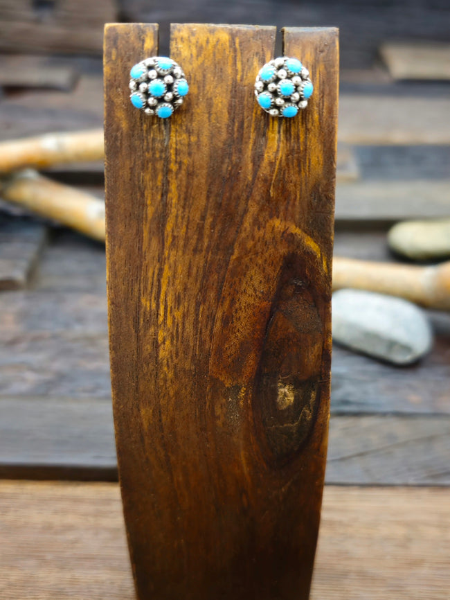 Blue Turquoise Petit Point Post Earrings by Dickey Charlie