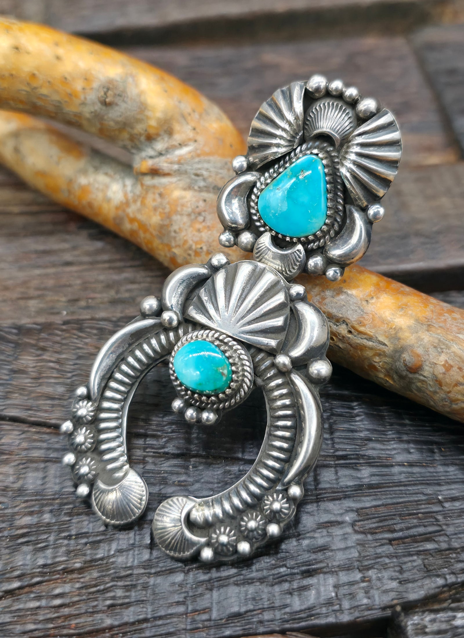 Two Stone Stamped Sterling Silver Naja Pendant by Delbert Gordon - 3 in. by 1 1/2 in.