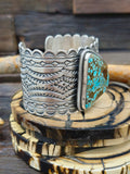 Turquoise and Stamped Sterling Silver Cuff by Mark Yazzie - 6 1/2 in.