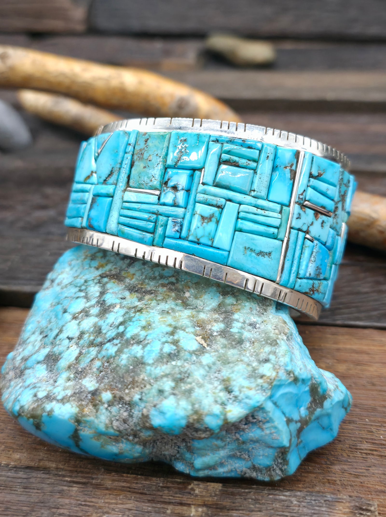 Turquoise Cobblestone Inlay Cuff by David Tune - 7 in. w/Gap