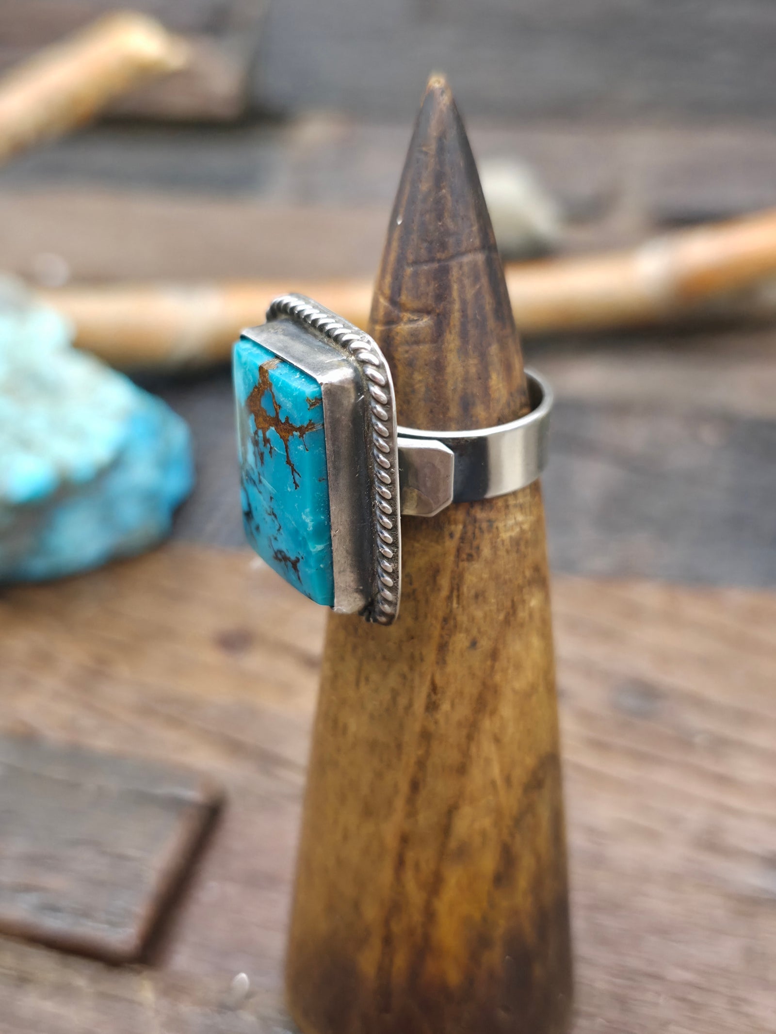 Sterling Silver Turquoise Rectangular Ring - Adjustable