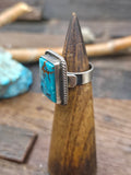Sterling Silver Turquoise Rectangular Ring - Adjustable