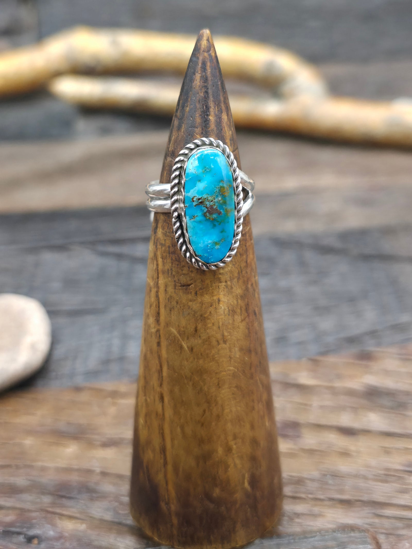 Sterling Silver Blue Turquoise Ring by "E" - Adjustable