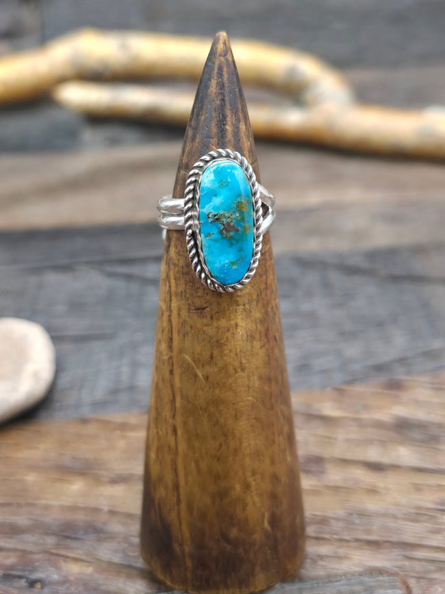 Sterling Silver Blue Turquoise Ring by "E" - Adjustable