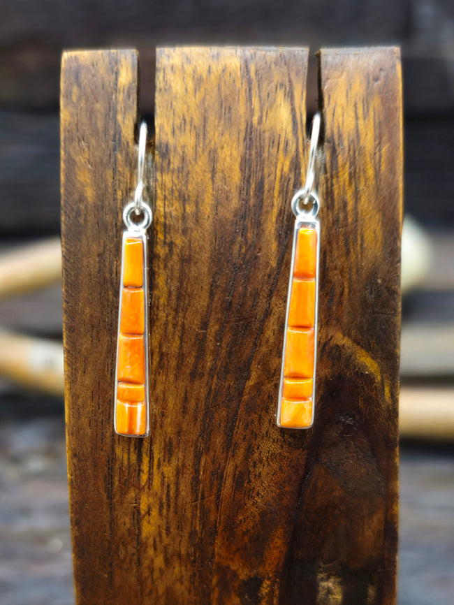 Orange Spiny Oyster Cobblestone Inlay Sterling Silver Earrings by Rick Tolino