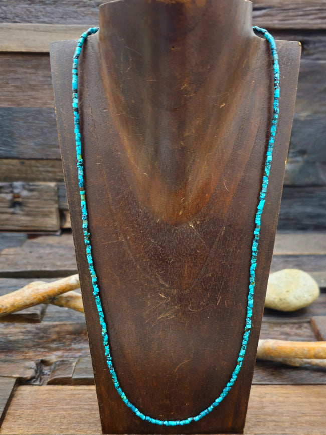 Blue Turquoise Heishi Necklace - 24 in.