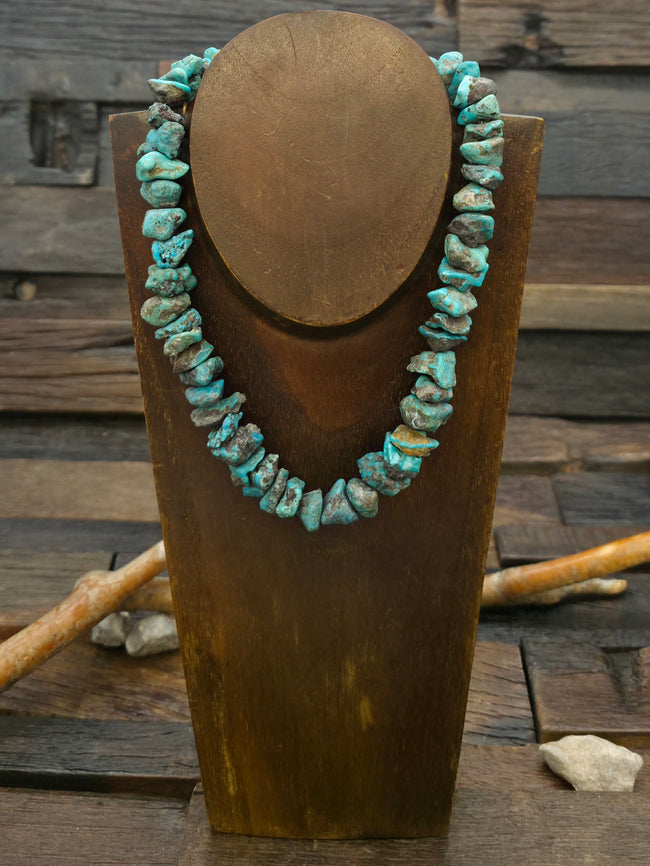 Dark Blue Sky Horse Turquoise Rough Nugget Necklace - 17 in.