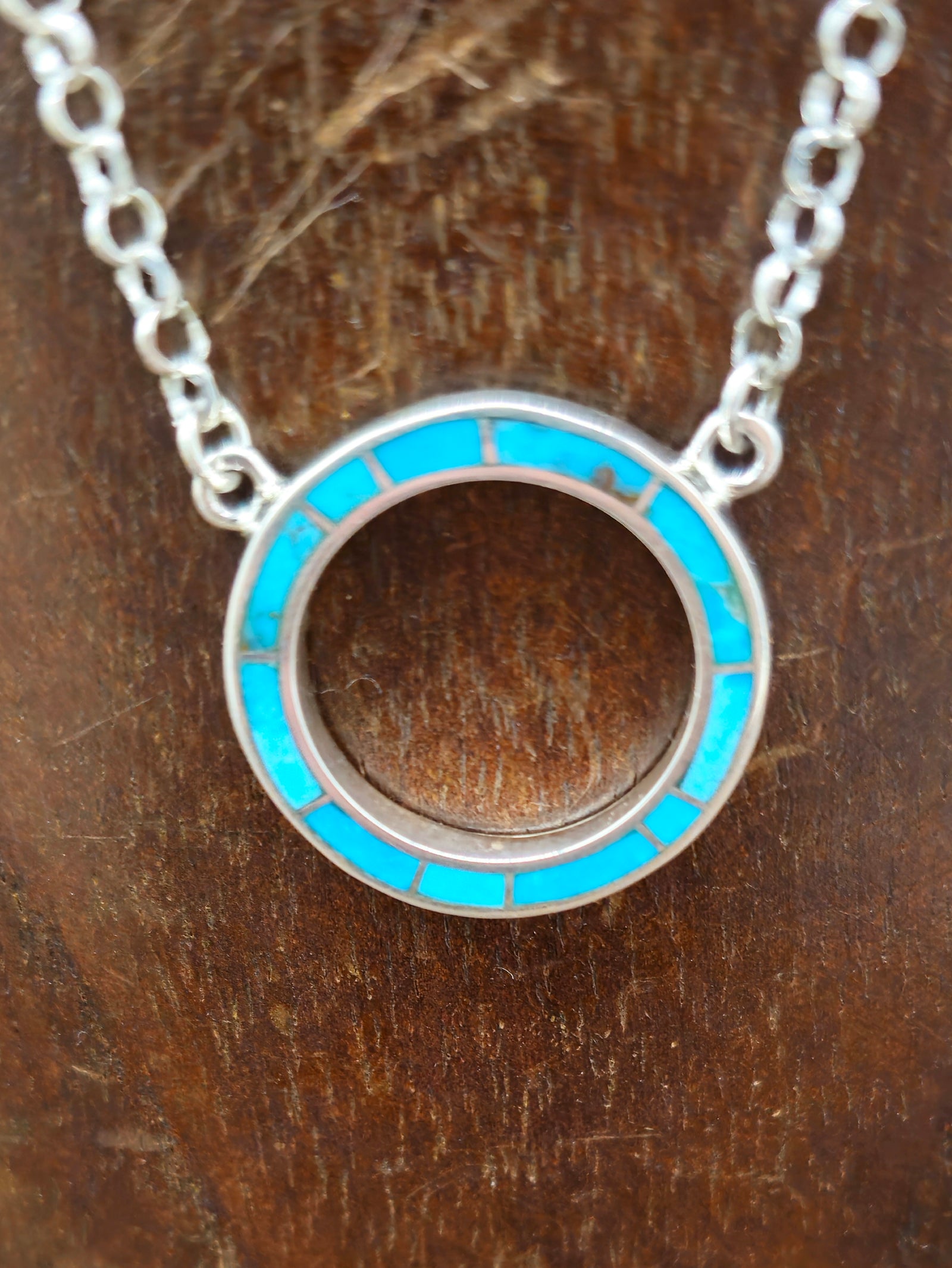 Circular Turquoise Inlay Sterling Silver Necklace - 18 in