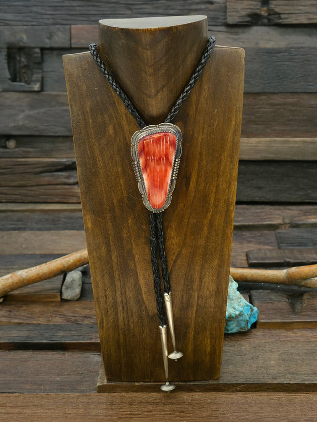 Red Spiny Oyster Sterling Silver Bolo Tie by Mary Vanclever