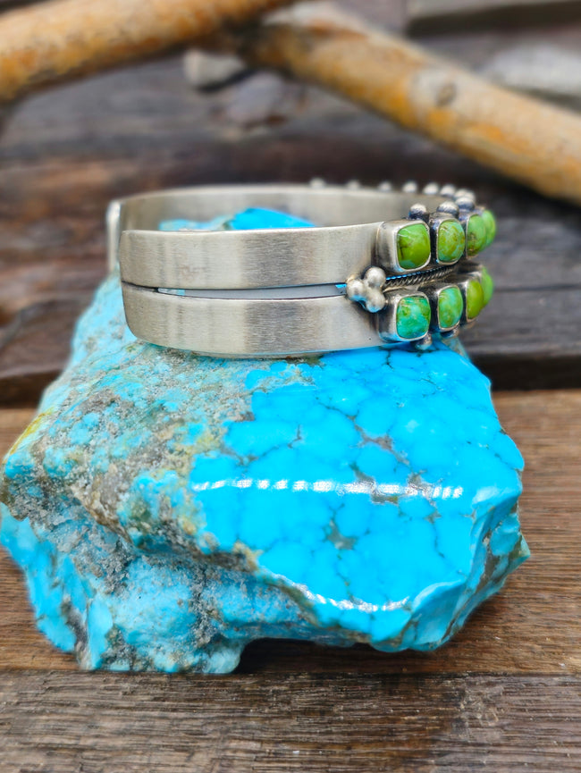 Two Row Green Turquoise Cuff by Paul Livingston - 6 1/2 in.