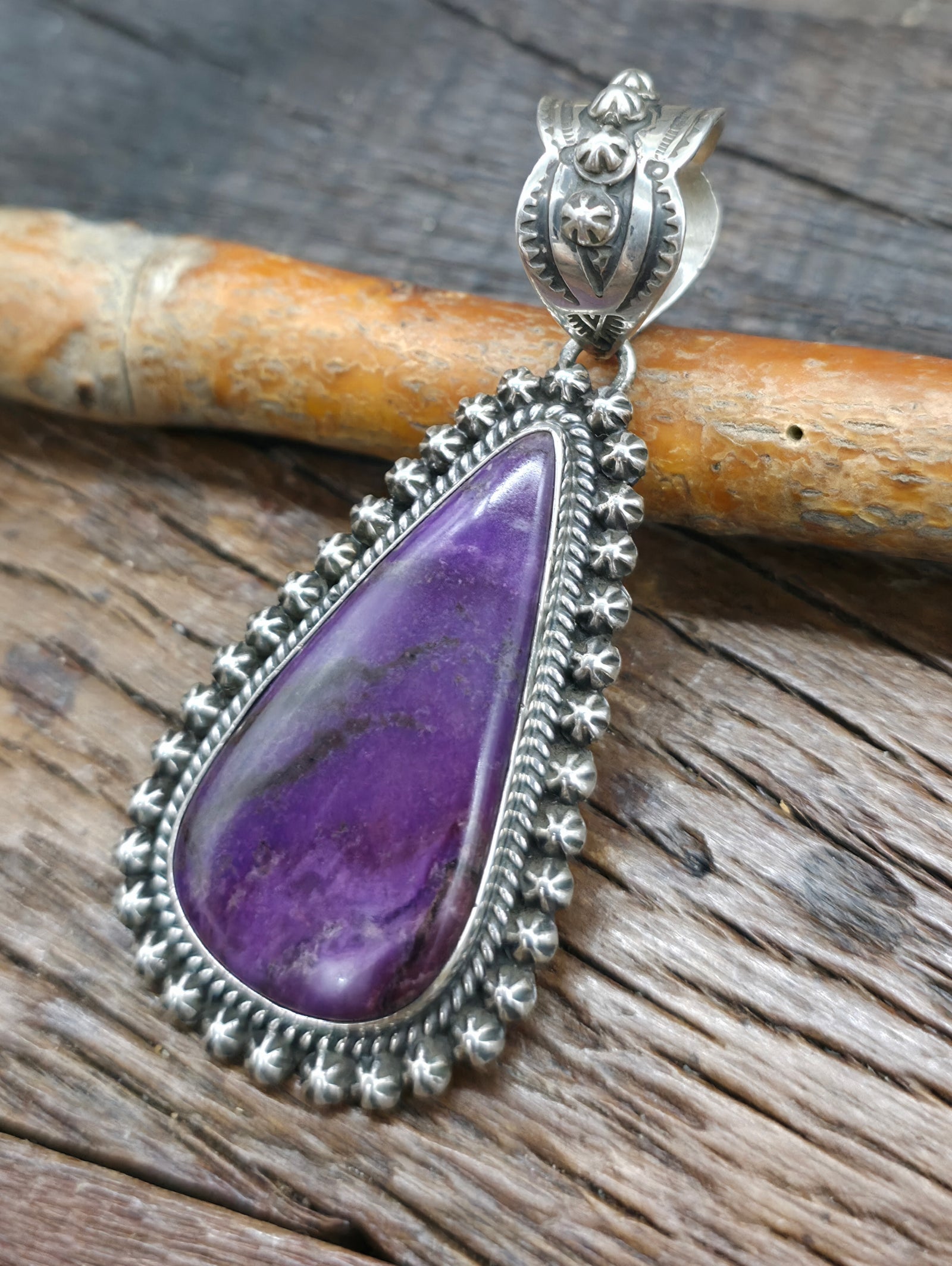 Sterling Silver Sugilite Pendant by Happy Piasso - 2 3/4 in. by 1 1/4 in.