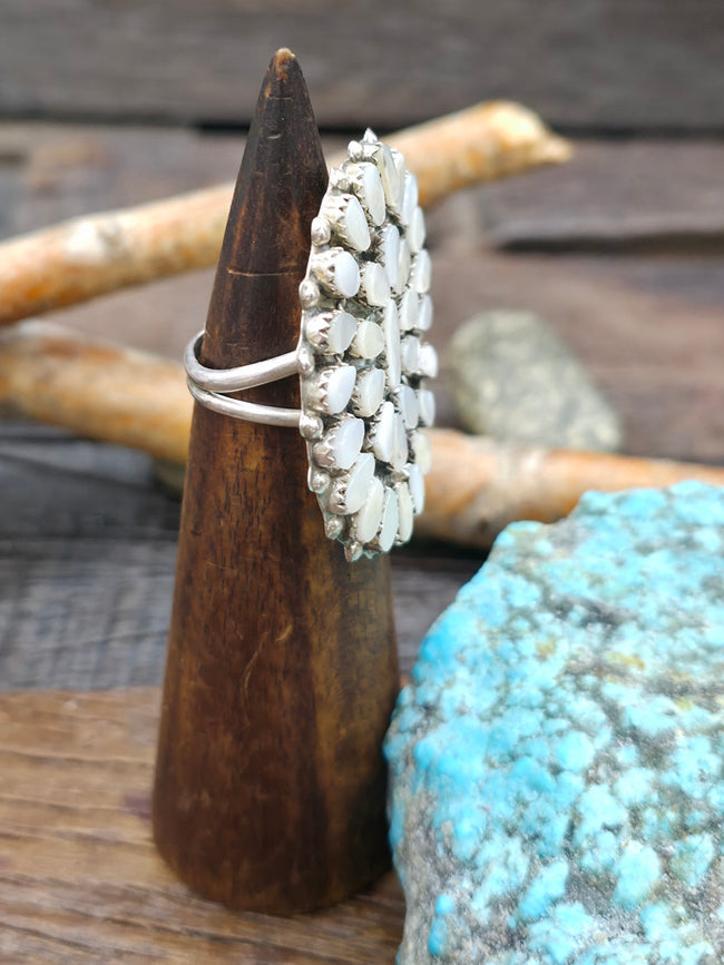 Mother of Pearl and Sterling Silver Cluster Ring by Griffin Tsabetsaye - Size 8
