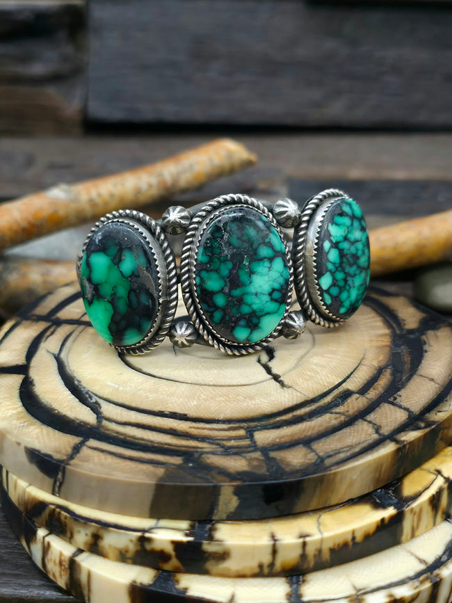 Three Stone Variscite Sterling Silver Cuff by Richard Jim - 6 1/4 in.