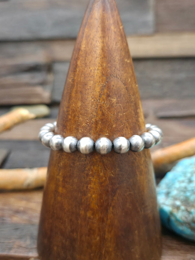 Stretch Oxidized Sterling Silver Bead Bracelet by Bryannen Halwood - 6 in 8 mm.