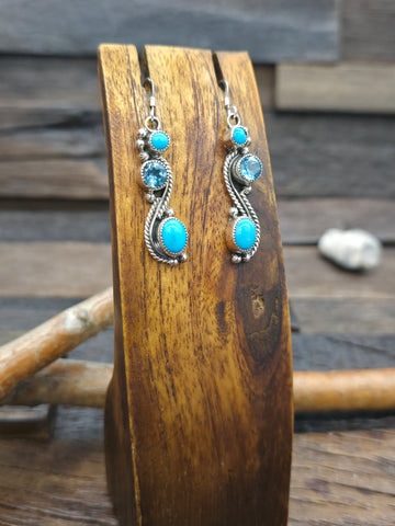 Blue Turquoise and Orange Spiny Oyster Earrings by Lupe Lovato