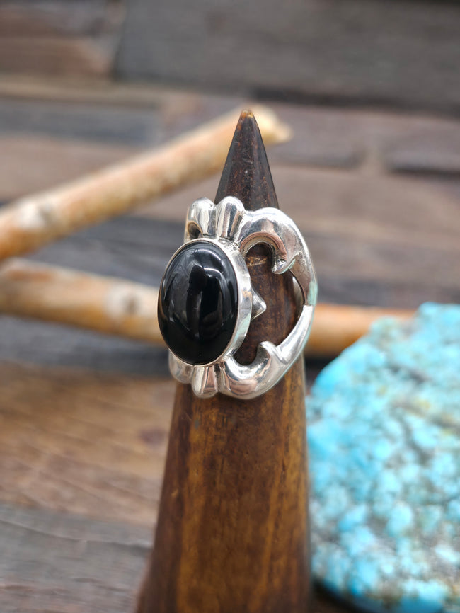 Cast Sterling Silver Onyx Ring by Kevin Yazzie - Size 7.5