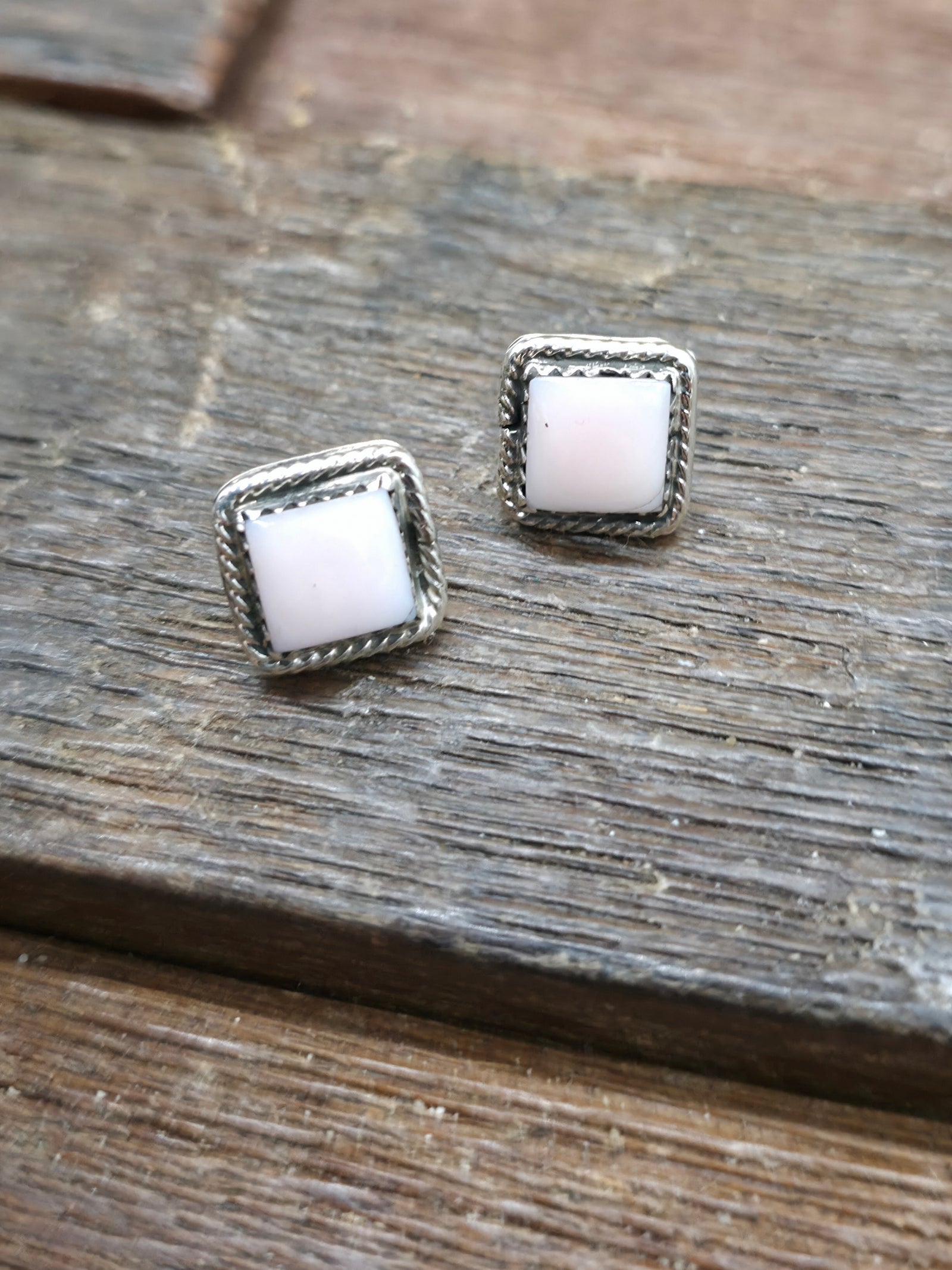 Square Sterling Silver Pink Conch Post Earrings by David Lopez - 1/2 in. by 1/2 in.