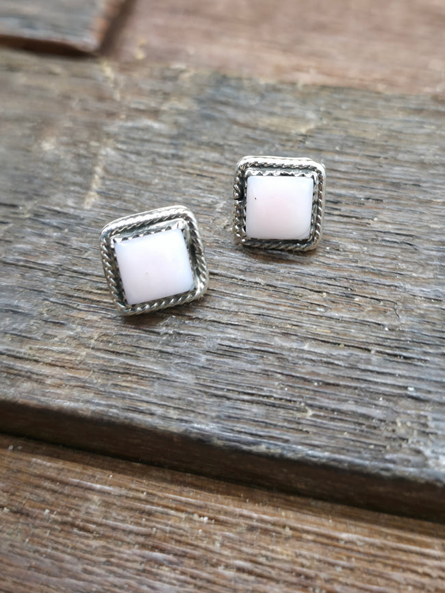 Square Sterling Silver Pink Conch Post Earrings by David Lopez - 1/2 in. by 1/2 in.