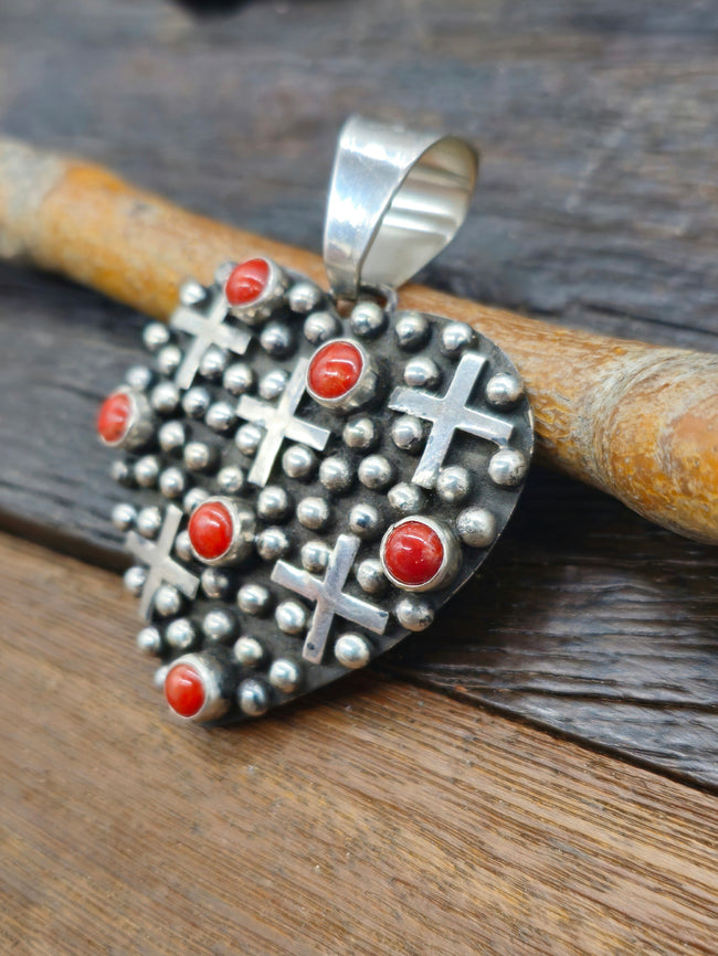 Heart Pendant with Coral by Geneva Apachito