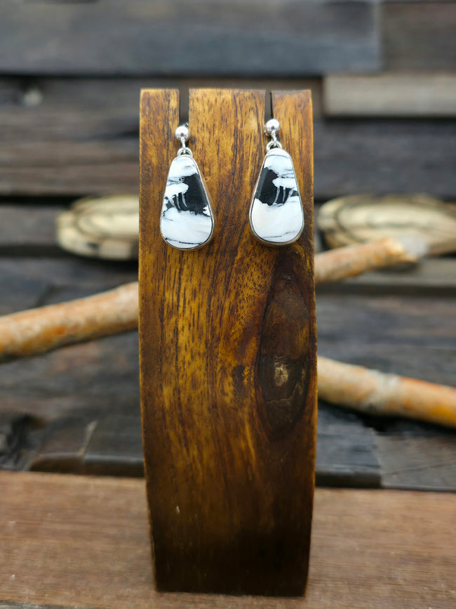 Sterling Silver White Buffalo Post Dangle Earrings