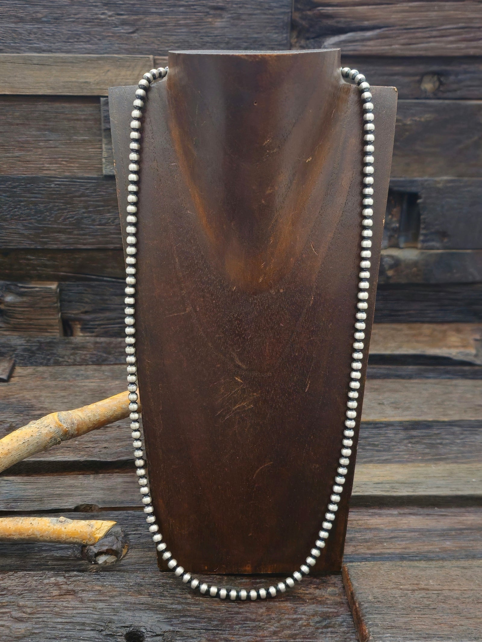 Sterling Silver Oxidized Bead Necklace 5mm 26 in.