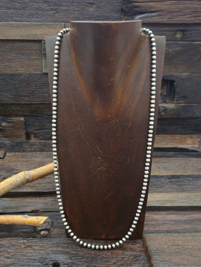 Sterling Silver Oxidized Bead Necklace 5mm 26 in.