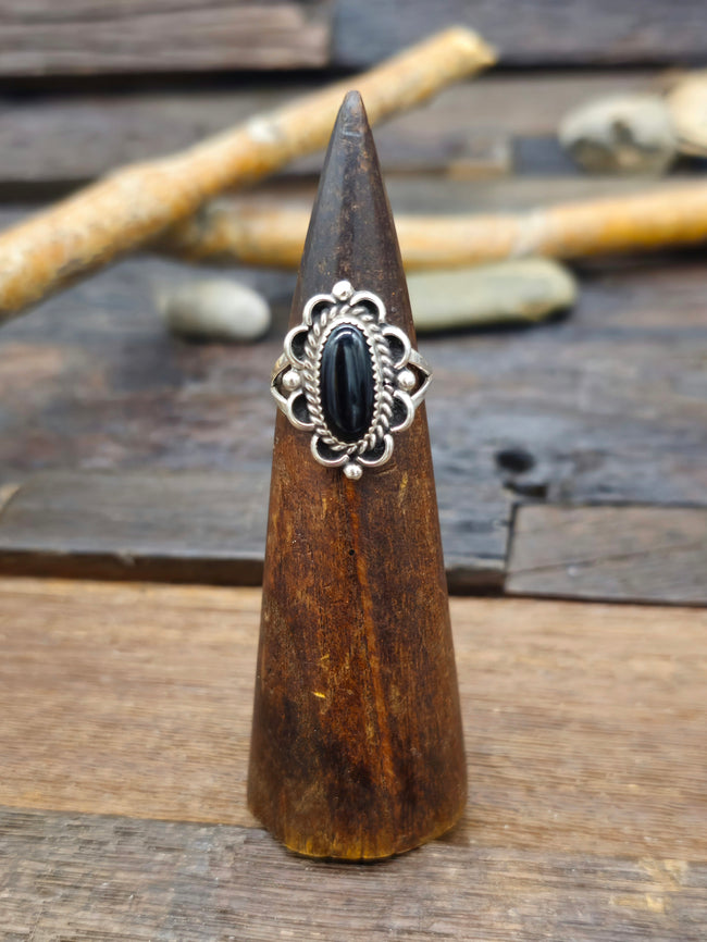 Black Onyx Sterling Silver Ring by Priscilla Smith - Size 9