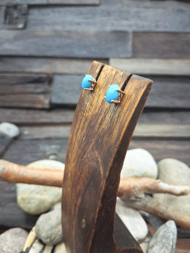 14 KT Rose Gold Sleeping Beauty Turquoise Stud Post Earrings