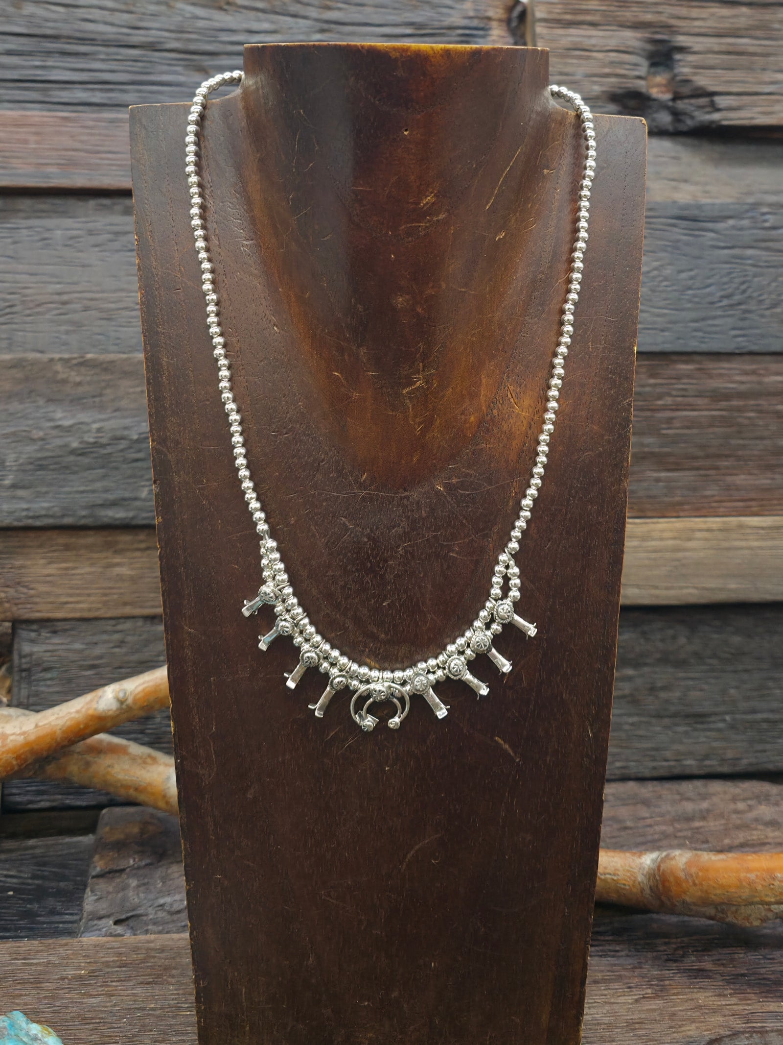 Sterling Silver Star Shots Mini Squash Blossom Necklace by Larry Curley - 16 in.