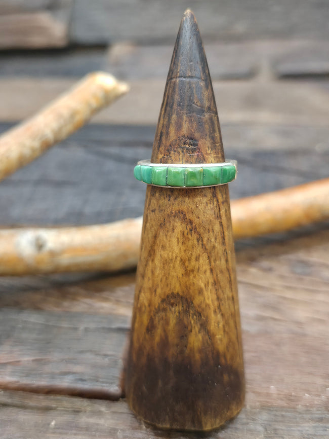 Sterling Silver Green Turquoise Cobblestone Inlay Ring by Albert Topaha - Size 9 1/2