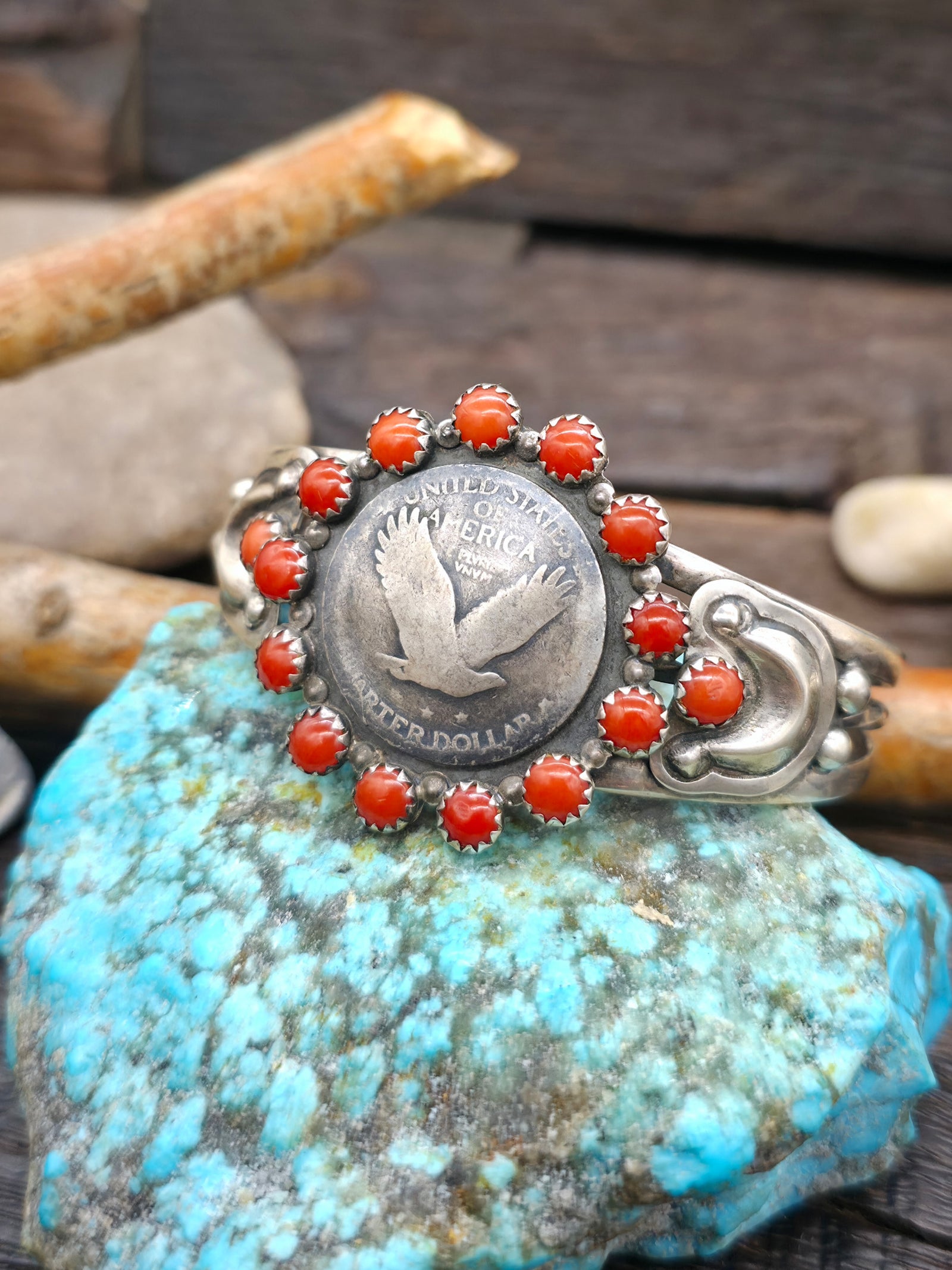 Eagle Quarter Bracelet with Coral - 6 1/4 in. with Gap