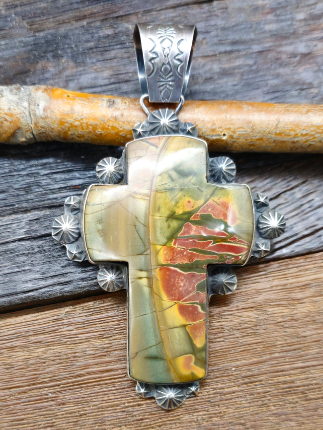Sterling Silver and Jasper Cross Pendant by Rosella Paxton