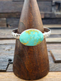 Turquoise and Sunray Stamped High Shine Sterling Silver Bracelet 7 in.