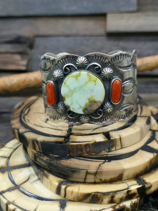 Palomino and Coral Sterling Silver Bracelet - 6 3/4 in.