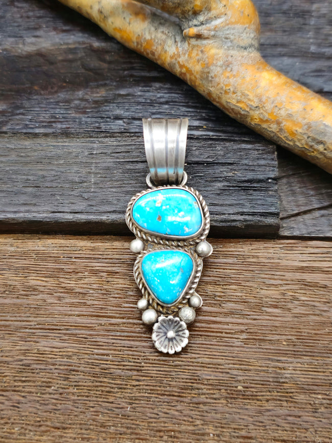 Sterling Silver Two Stone Blue Bird Turquoise Pendant by LaRose Ganadanegro