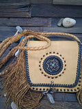 Comanche Style Fringed purse Elk Leather. Aaron Anderson tufa cast with turquoise.