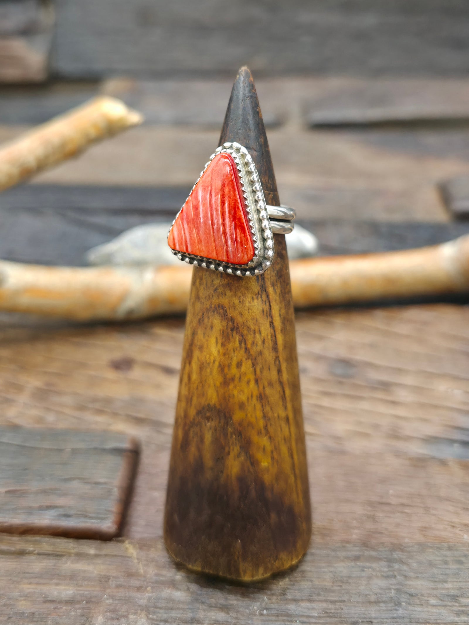 Sterling Silver Orange Spiny Triangle Ring by Rosella Paxton - Size 7