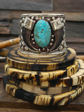 Sterling Silver Leaf Applique Cuff with Bear Claws and Turquoise by Ernest Hawthorne - 7 1/2 in. with Gap