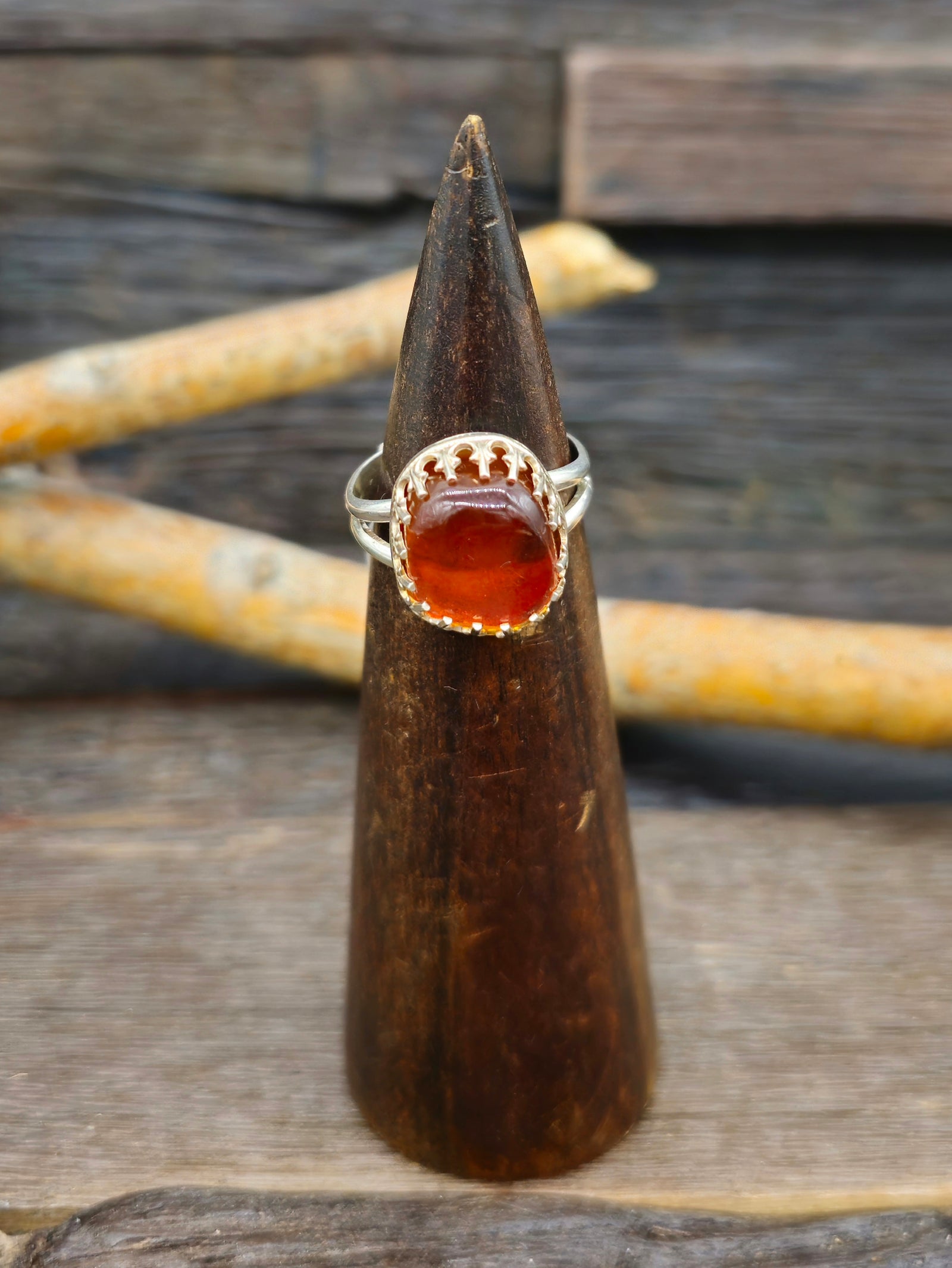 Sterling Silver Amber Ring by Jeff Lucio Size 8