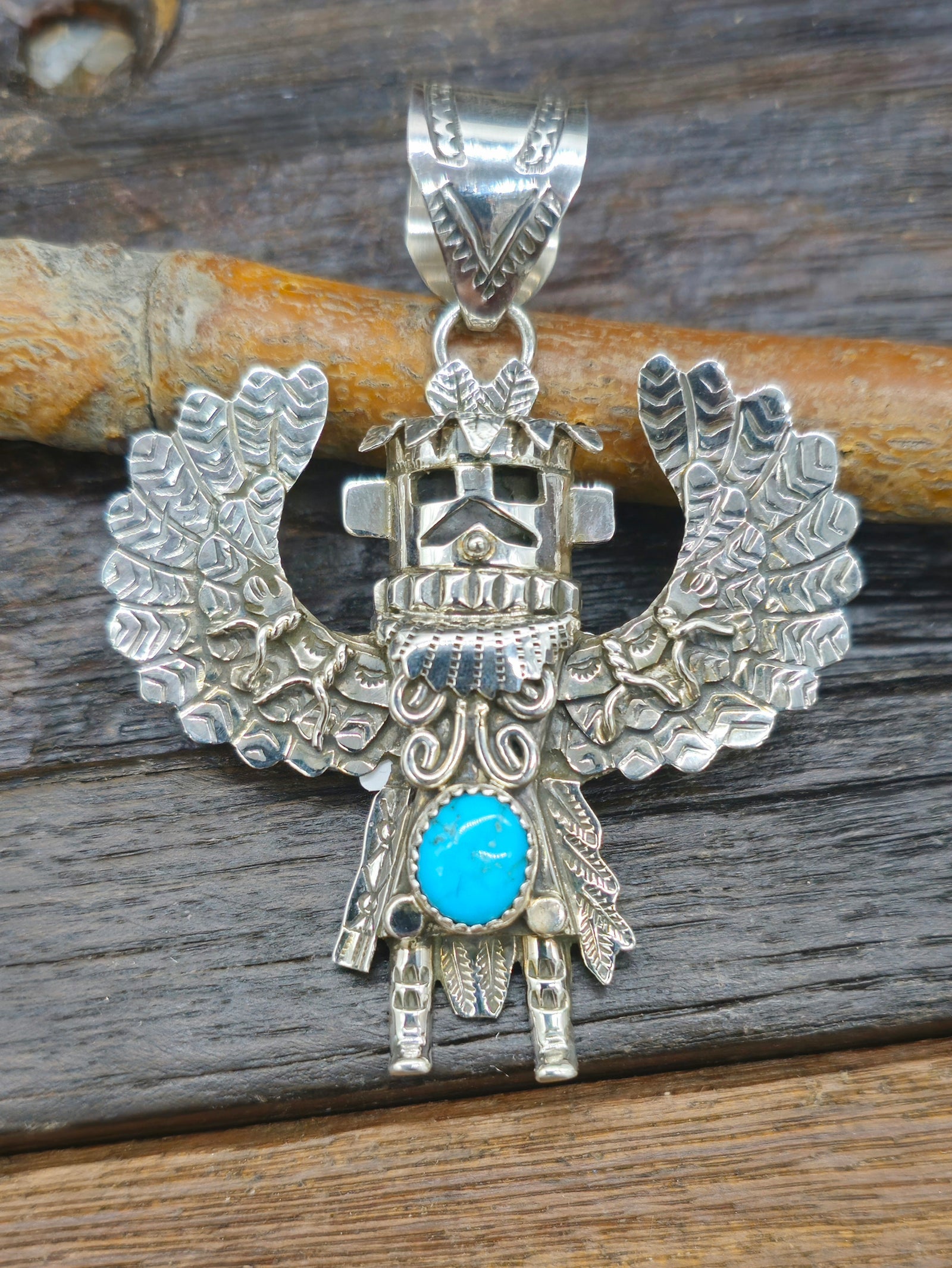 Sterling Silver and Turquoise Eagle Dancer Pendant by Alonzo Mariano