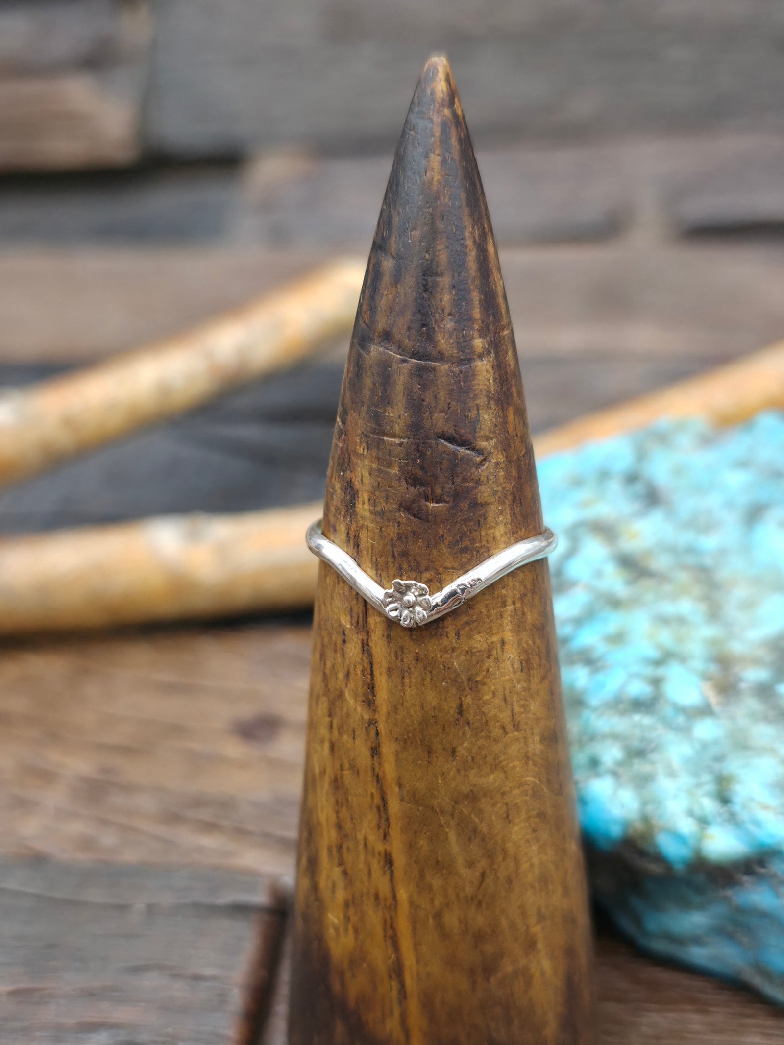 Sterling Silver Flower Applique V-Shaped Ring by Sheena Jack - Size 11