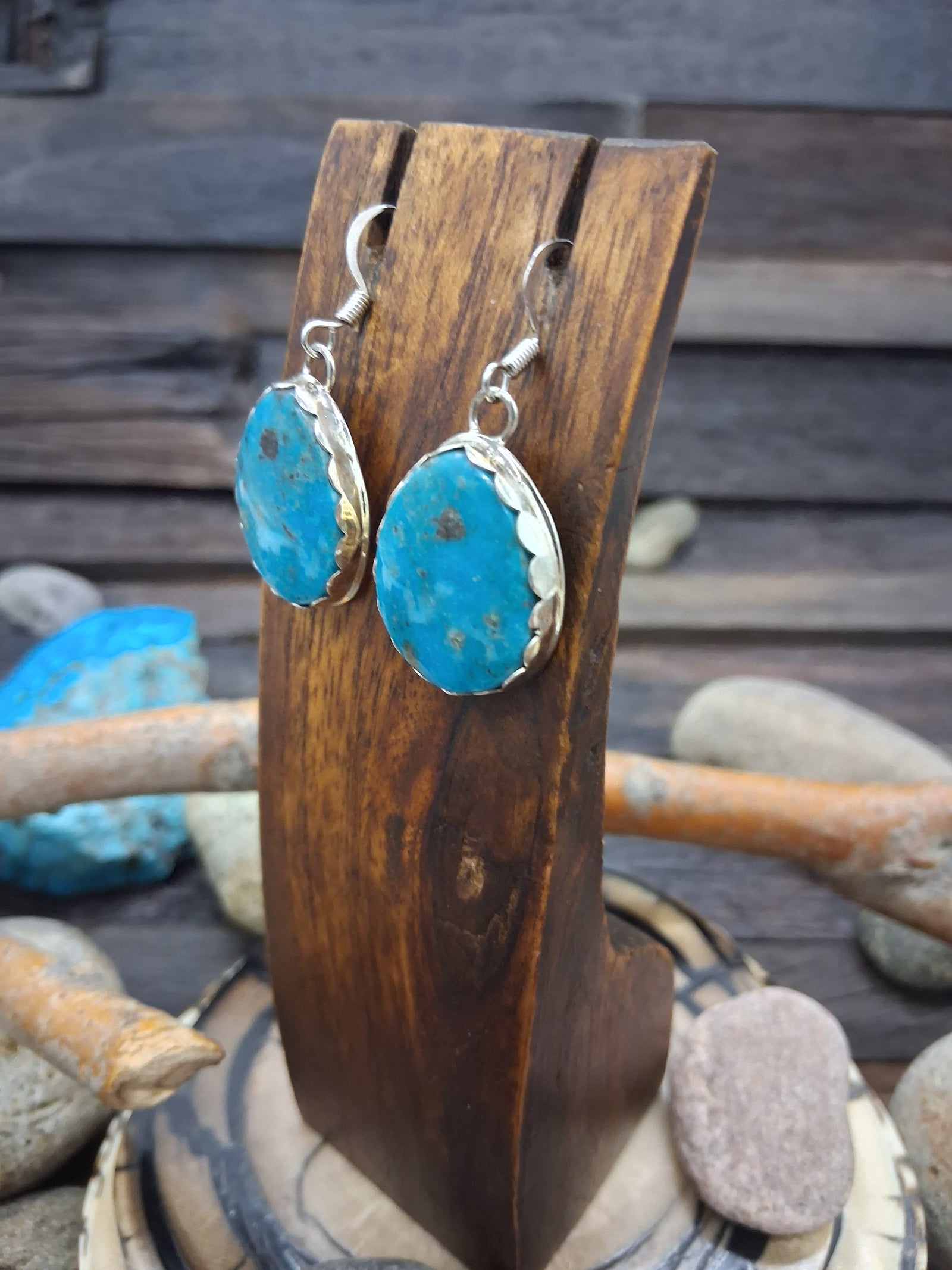 Sterling Silver Blue Kingman Turquoise Hook Dangle Earrings by Angela Coriz