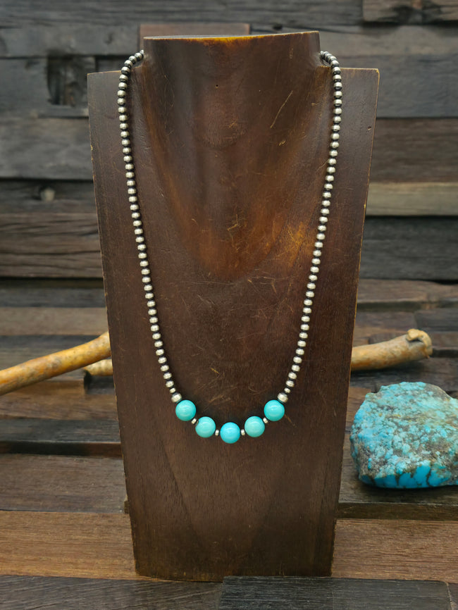 Oxidized Sterling Silver Bead Necklace with Turquoise - 19 in. plus 1 in. Extender