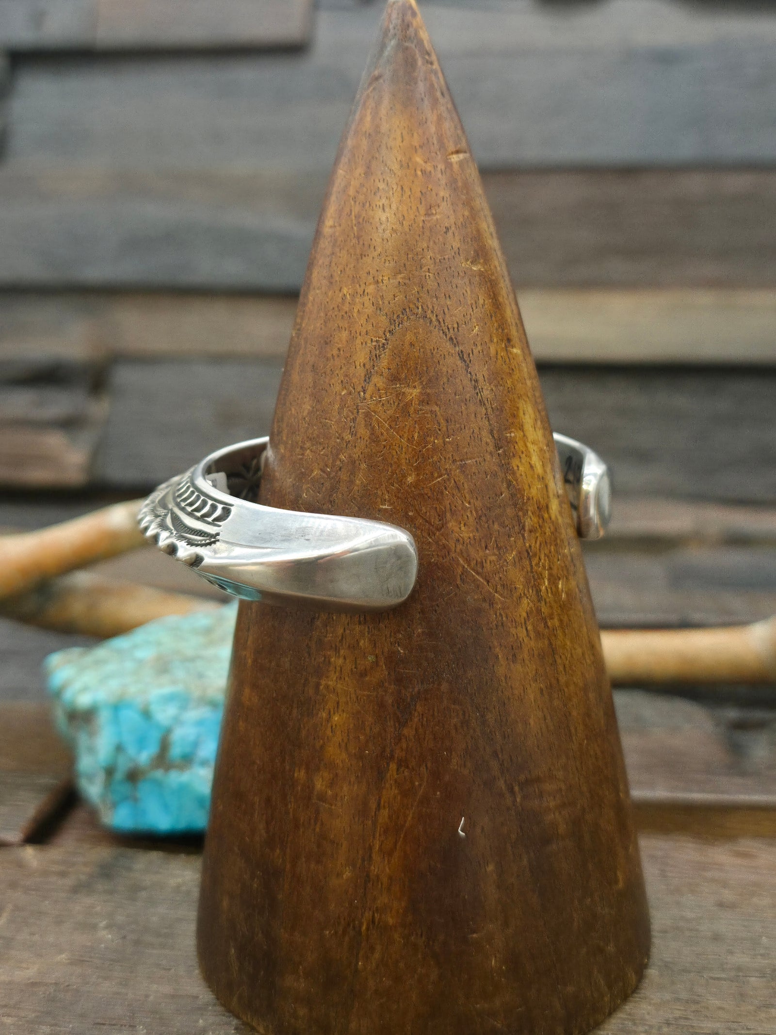 Heavyweight Stamped Sterling Silver Cuff Bracelet by Delbert Delgarito - 7 in. with Gap