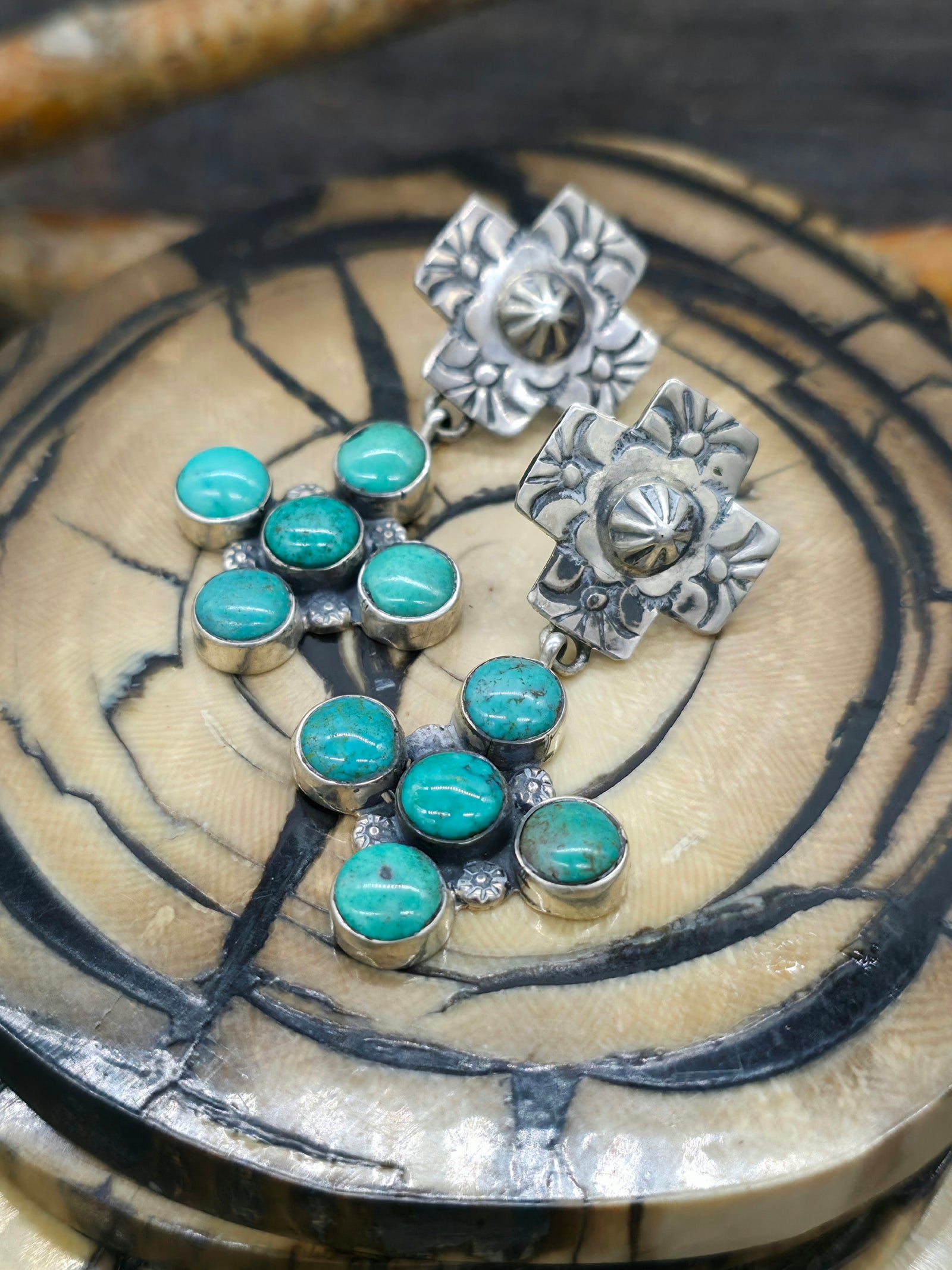 Santa Fe Cross Earrings with Stamped Santa Fe Cross Post by Rosella Paxton