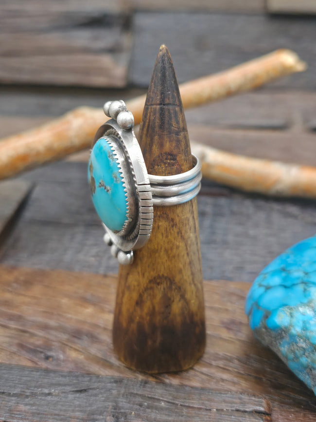 Blue Turquoise Sterling Silver Ring by Delbert Smith - Adjustable