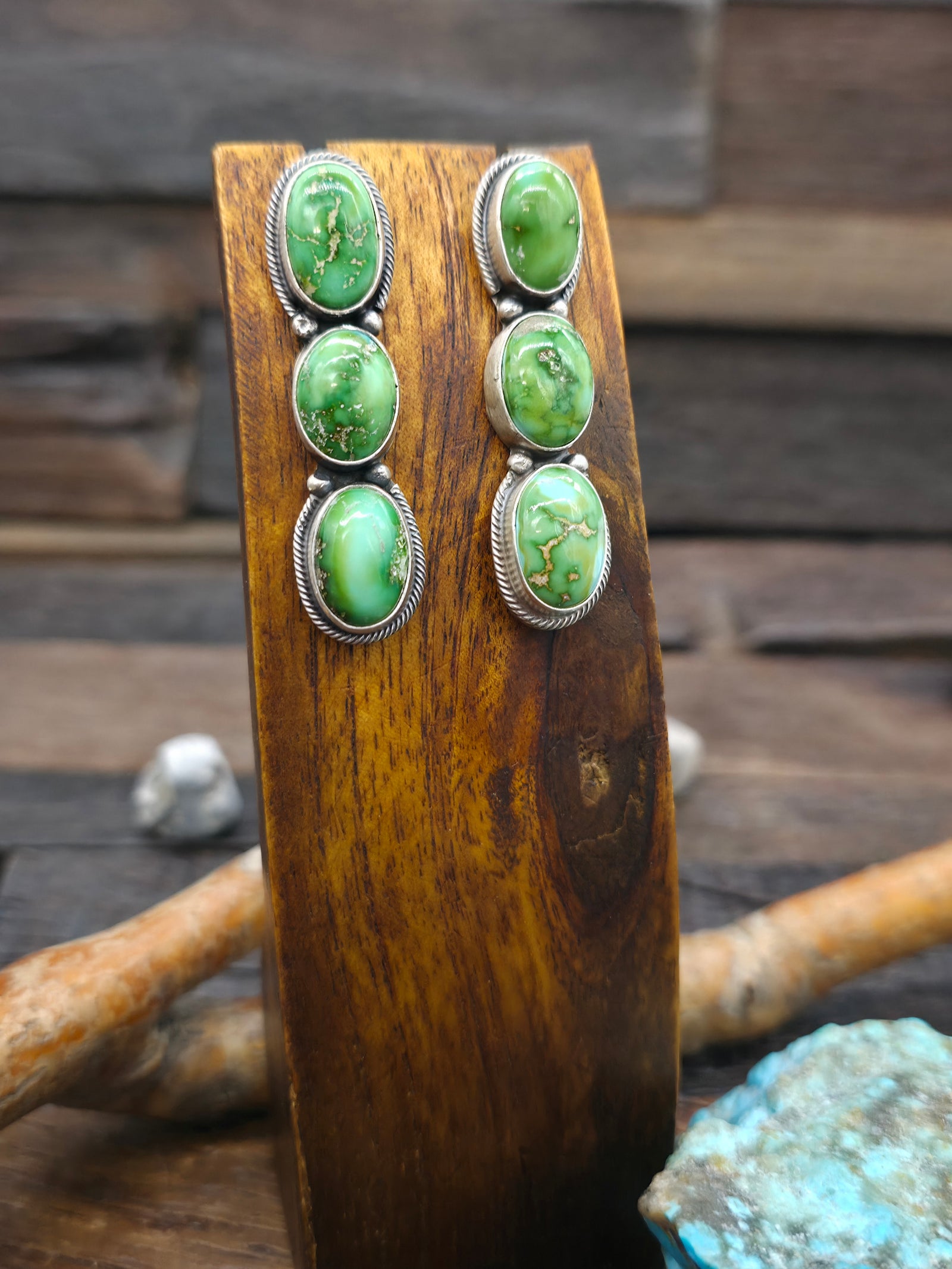 Three Stone Sonoran Gold Turquoise Post Earrings by Randy Billy