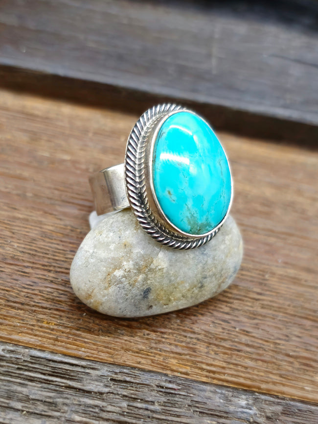Leon Martinez Turquoise and Sterling Adjustable Ring