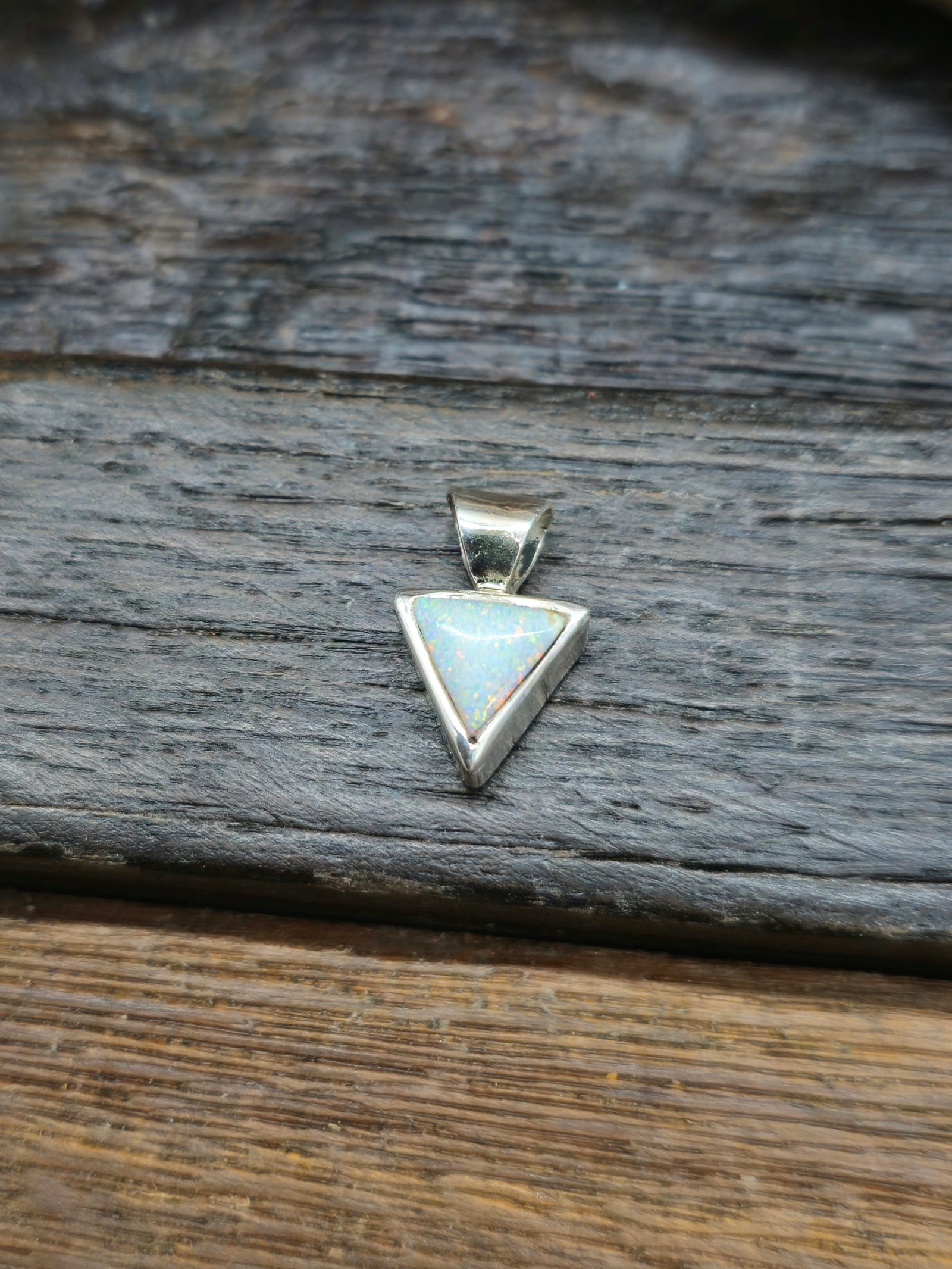 Mini Triangle White Lab Opal Pendant